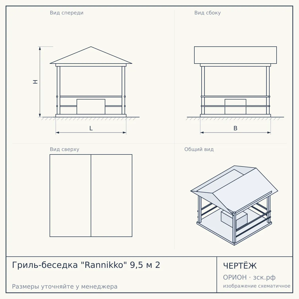 Гриль-беседка "Rannikko" 9,5 м 2 — чертёж